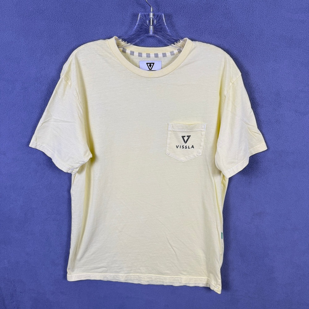 Vissla Stoked Graphic Pocket Tee Mens Medium Yellow Short Sleeve Surfer Skate